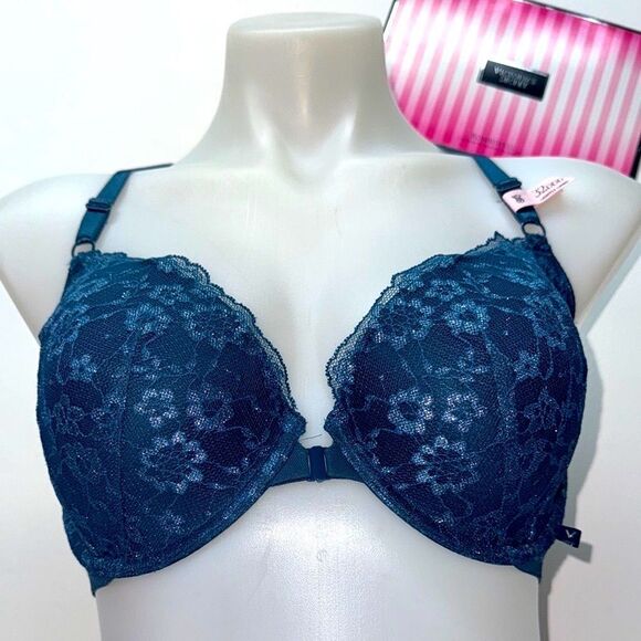 Victoria's Secret Other - 🔥Victoria's Secret Blue Lace Push-Up Bra Sz 32DDD New
